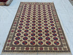 6x8 Creamy Ahal Gul Rug | Afghan Area Rug for Home Decor | Unique Tribal Oriental Carpet, Bedroom Rug, Rug for Living Room 7.7x5.6 ft