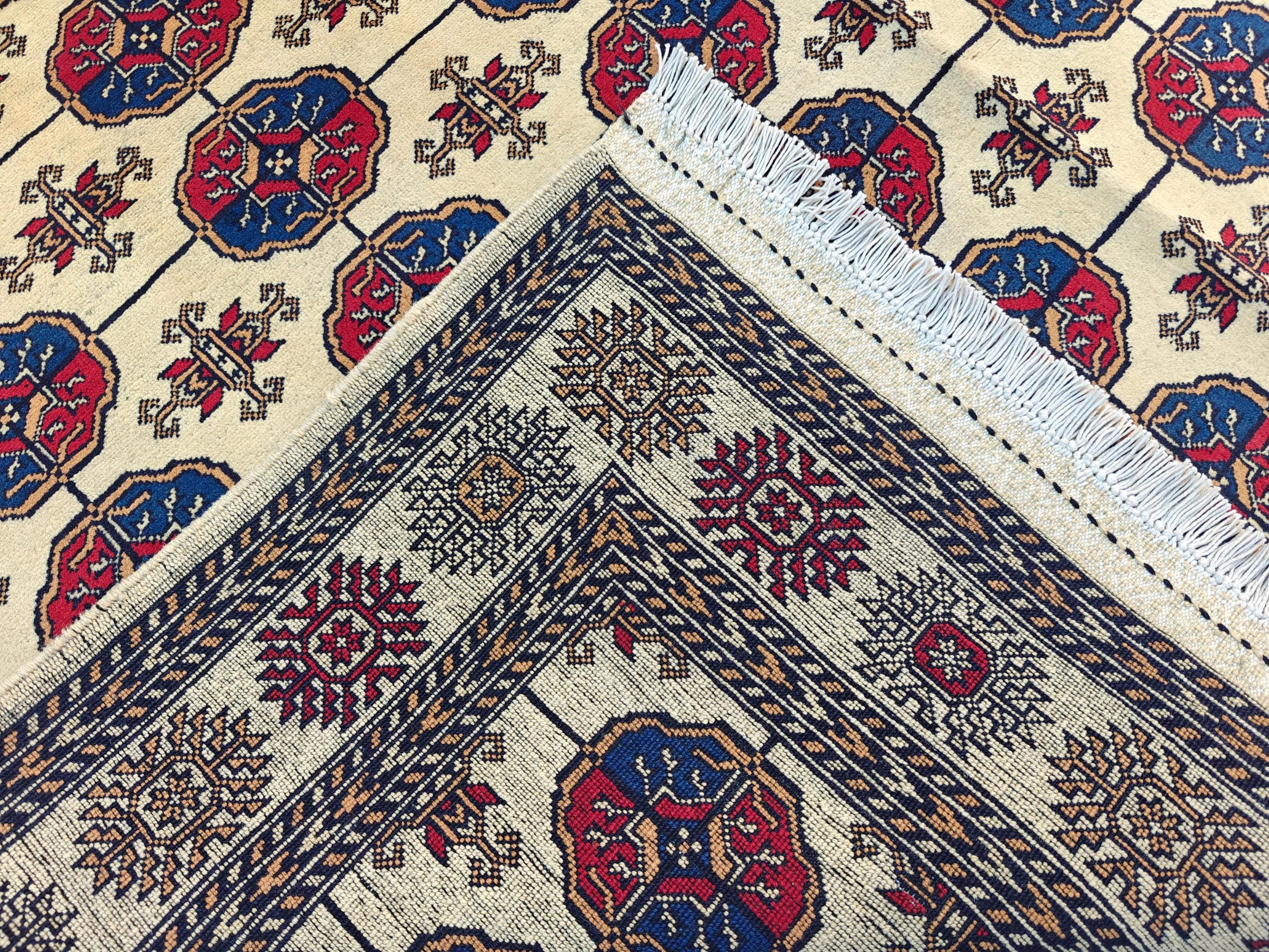 6x8 Creamy Ahal Gul Rug | Afghan Area Rug for Home Decor | Unique Tribal Oriental Carpet, Bedroom Rug, Rug for Living Room 7.7x5.6 ft