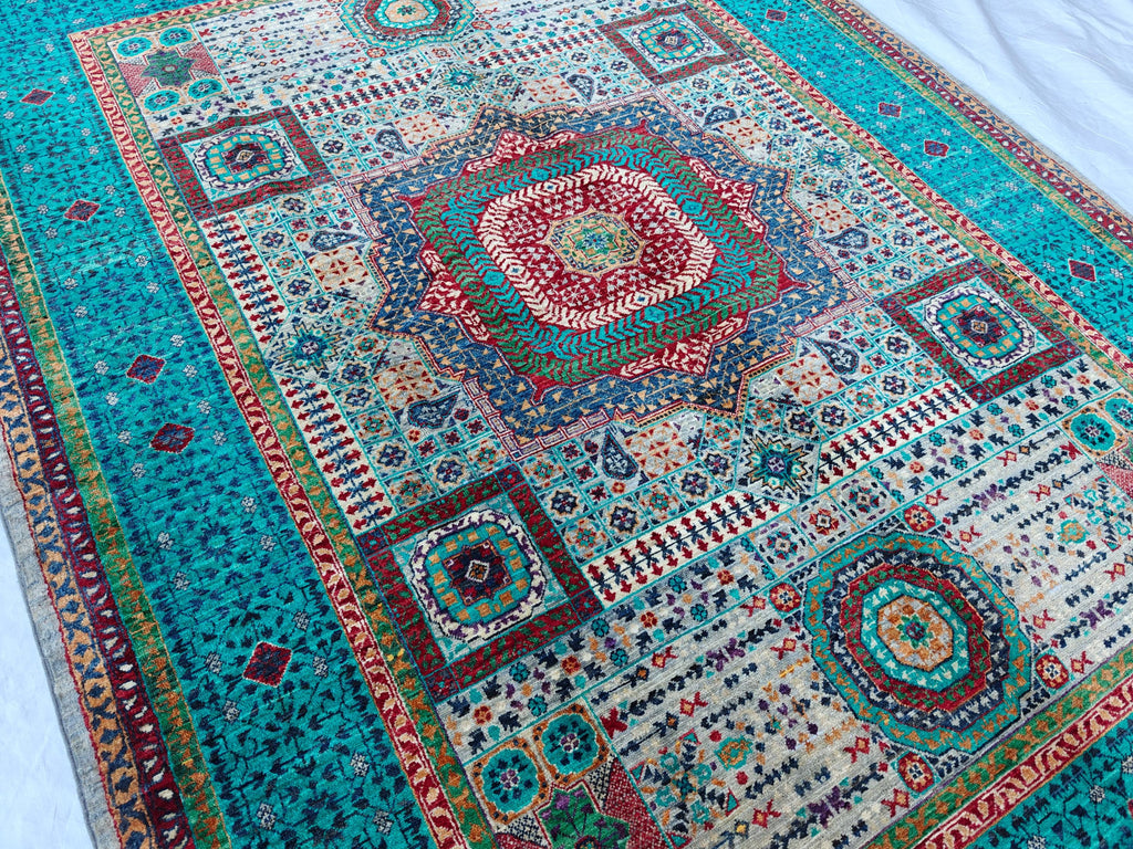 5x8 Turquoise, Grey Rug–Handwoven Antique Carpet with Intricate Patterns, Rug For Living Room, Bedroom Rug, Dining Room Rug, Medium size Rug