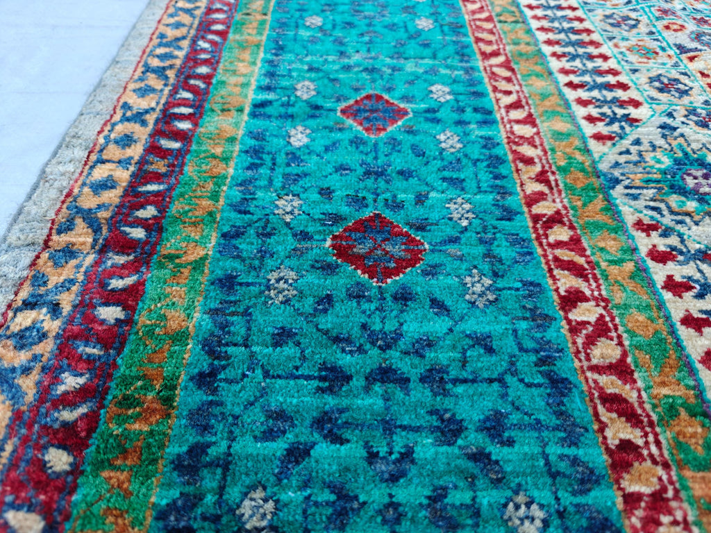 5x8 Turquoise, Grey Rug–Handwoven Antique Carpet with Intricate Patterns, Rug For Living Room, Bedroom Rug, Dining Room Rug, Medium size Rug