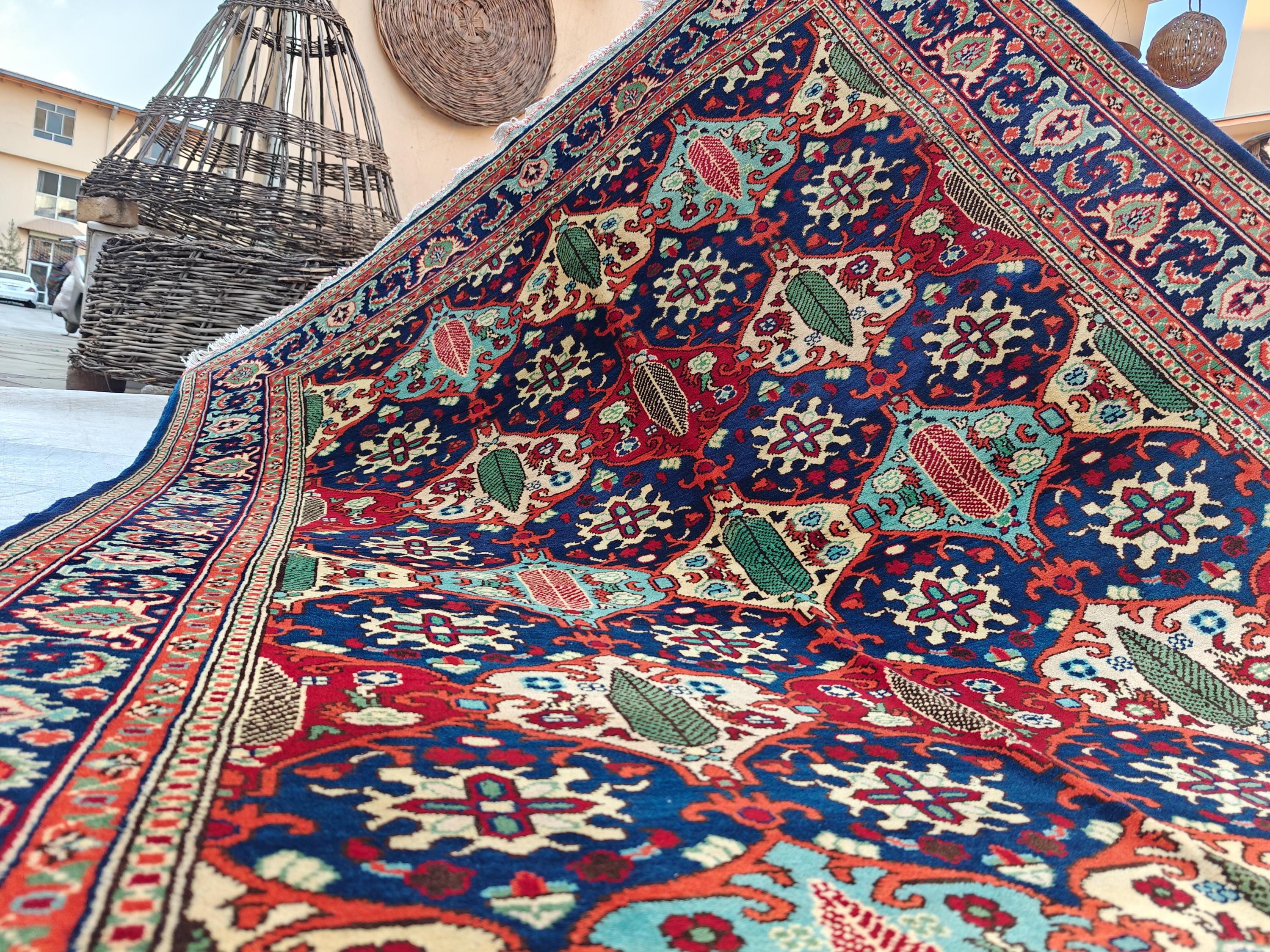 Handwoven Kashi Tribal Rug 6.6x4.9ft Authentic Afghan Wool Area Rug Bohemian Vintage Carpet Nomadic Oriental Decor for Living Room, Bedroom