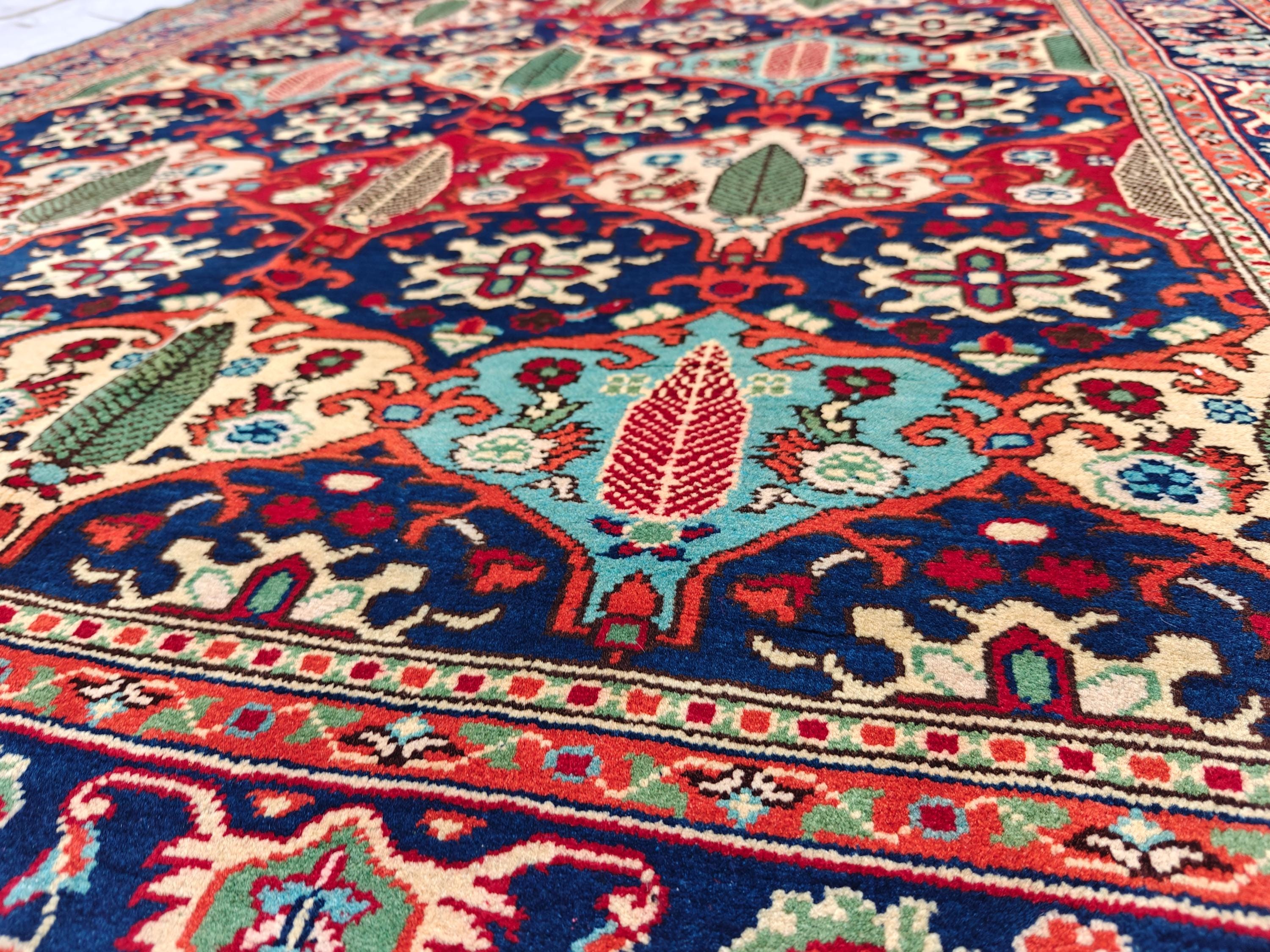 Handwoven Kashi Tribal Rug 6.6x4.9ft Authentic Afghan Wool Area Rug Bohemian Vintage Carpet Nomadic Oriental Decor for Living Room, Bedroom