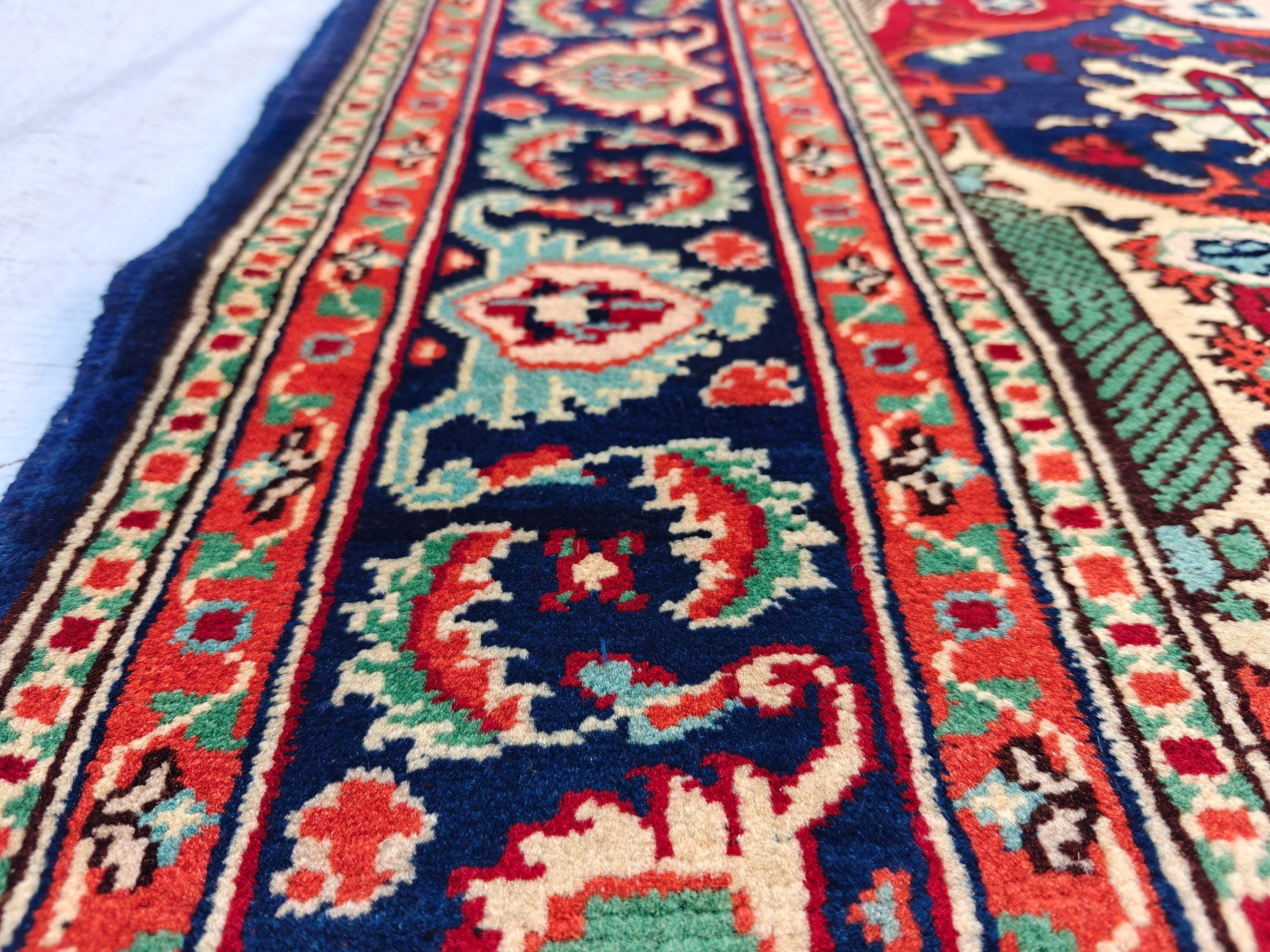 Handwoven Kashi Tribal Rug 6.6x4.9ft Authentic Afghan Wool Area Rug Bohemian Vintage Carpet Nomadic Oriental Decor for Living Room, Bedroom