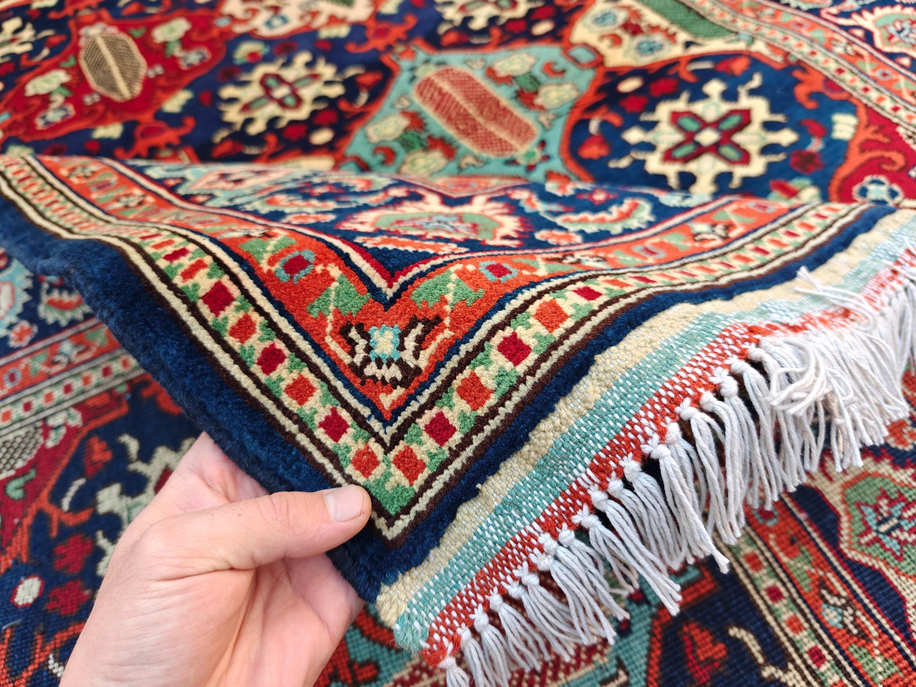 Handwoven Kashi Tribal Rug 6.6x4.9ft Authentic Afghan Wool Area Rug Bohemian Vintage Carpet Nomadic Oriental Decor for Living Room, Bedroom
