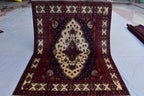 Handmade Vintage Kazak Rug - 6.2 x 4.8 ft, Afghan Wool Carpet, Traditional Tribal Area Rug, Oriental Decor, Red & Blue Pattern,