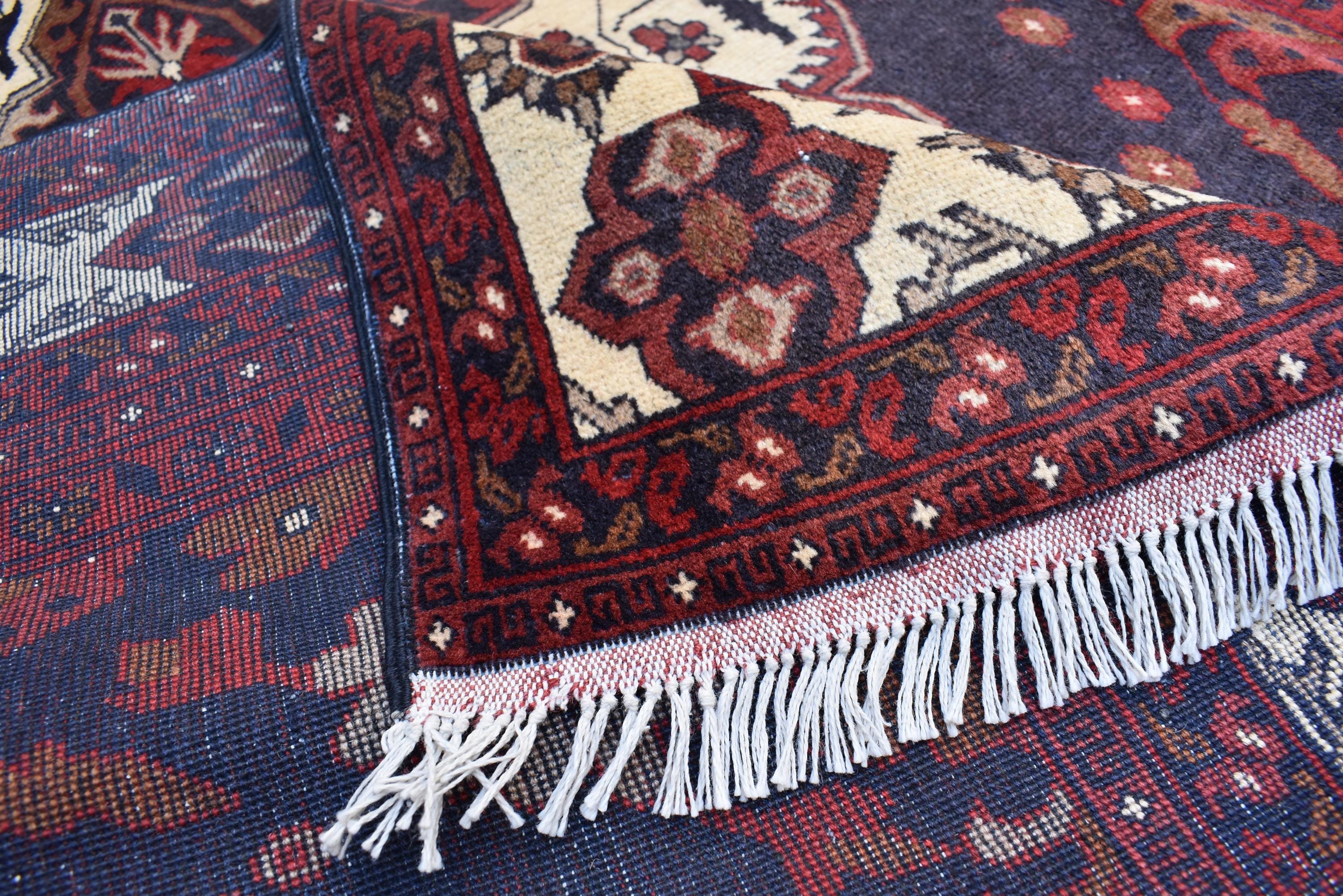 Handmade Vintage Kazak Rug - 6.2 x 4.8 ft, Afghan Wool Carpet, Traditional Tribal Area Rug, Oriental Decor, Red & Blue Pattern,