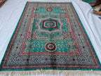 Handcrafted Wool Mamluk Rug: 8.1 x 5.7 ft, Turquoise Persian Design