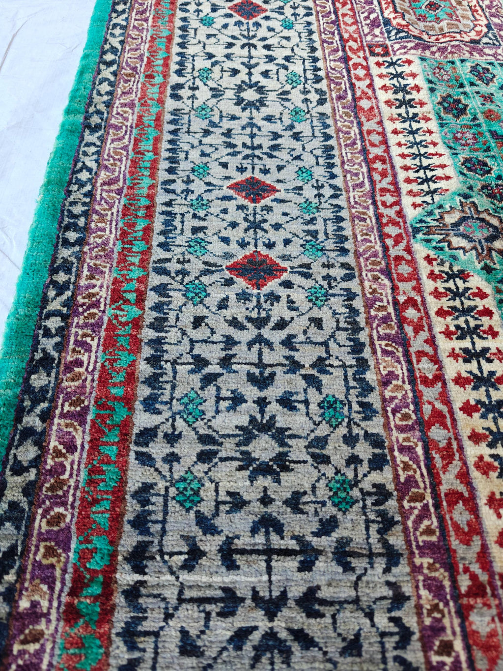 Handcrafted Wool Mamluk Rug: 8.1 x 5.7 ft, Turquoise Persian Design
