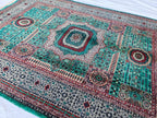 Handcrafted Wool Mamluk Rug: 8.1 x 5.7 ft, Turquoise Persian Design