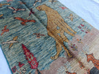 Pictorial Cheetah and Deer Pattern Handmade Rug 3.9 x 2.4 ft – Unique Animal Design Area Rug for Home Décor, Wall Hanging Rug, Office Decor