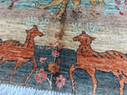 Pictorial Cheetah and Deer Pattern Handmade Rug 3.9 x 2.4 ft – Unique Animal Design Area Rug for Home Décor, Wall Hanging Rug, Office Decor
