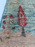 Pictorial Cheetah and Deer Pattern Handmade Rug 3.9 x 2.4 ft – Unique Animal Design Area Rug for Home Décor, Wall Hanging Rug, Office Decor