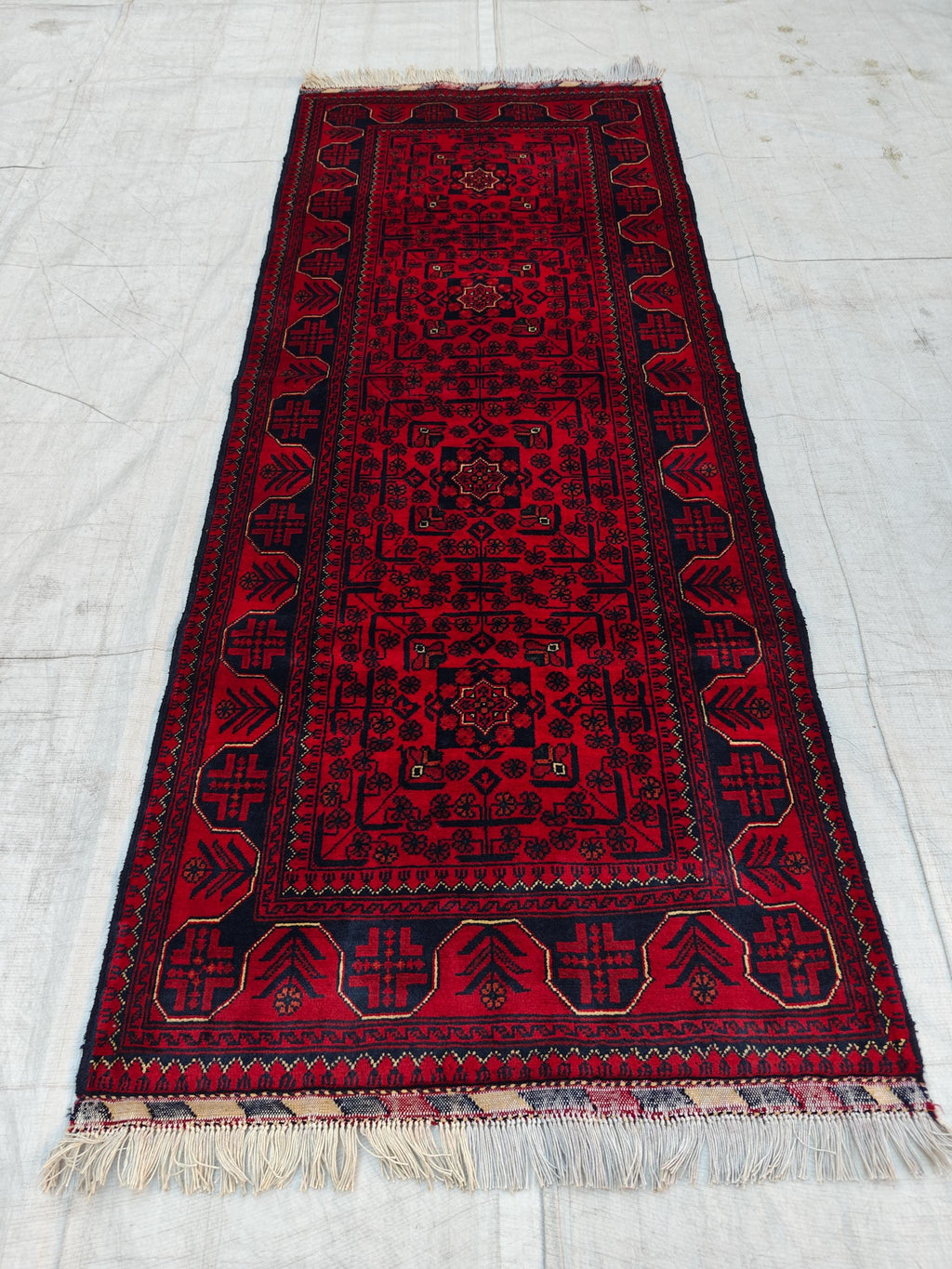 Handmade Bukhara Runner Rug 6.9x2.8 ft - Traditional Afghan Wool Carpet - Vintage Red & Black Hallway Runner, Entryway Rug, Doormat