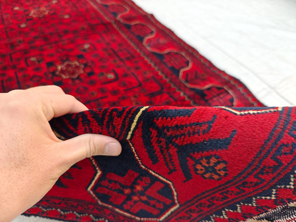 Handmade Bukhara Runner Rug 6.9x2.8 ft - Traditional Afghan Wool Carpet - Vintage Red & Black Hallway Runner, Entryway Rug, Doormat