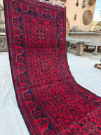 Handmade Bukhara Runner Rug 6.9x2.8 ft - Traditional Afghan Wool Carpet - Vintage Red & Black Hallway Runner, Entryway Rug, Doormat