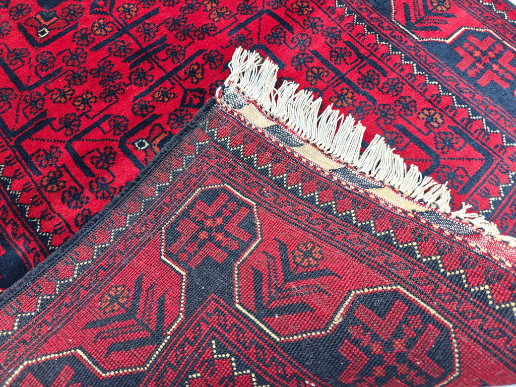 Handmade Bukhara Runner Rug 6.9x2.8 ft - Traditional Afghan Wool Carpet - Vintage Red & Black Hallway Runner, Entryway Rug, Doormat
