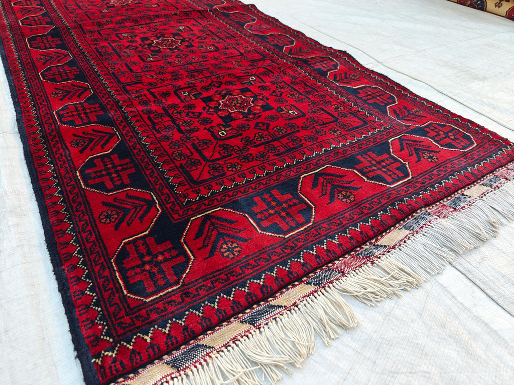 Handmade Bukhara Runner Rug 6.9x2.8 ft - Traditional Afghan Wool Carpet - Vintage Red & Black Hallway Runner, Entryway Rug, Doormat