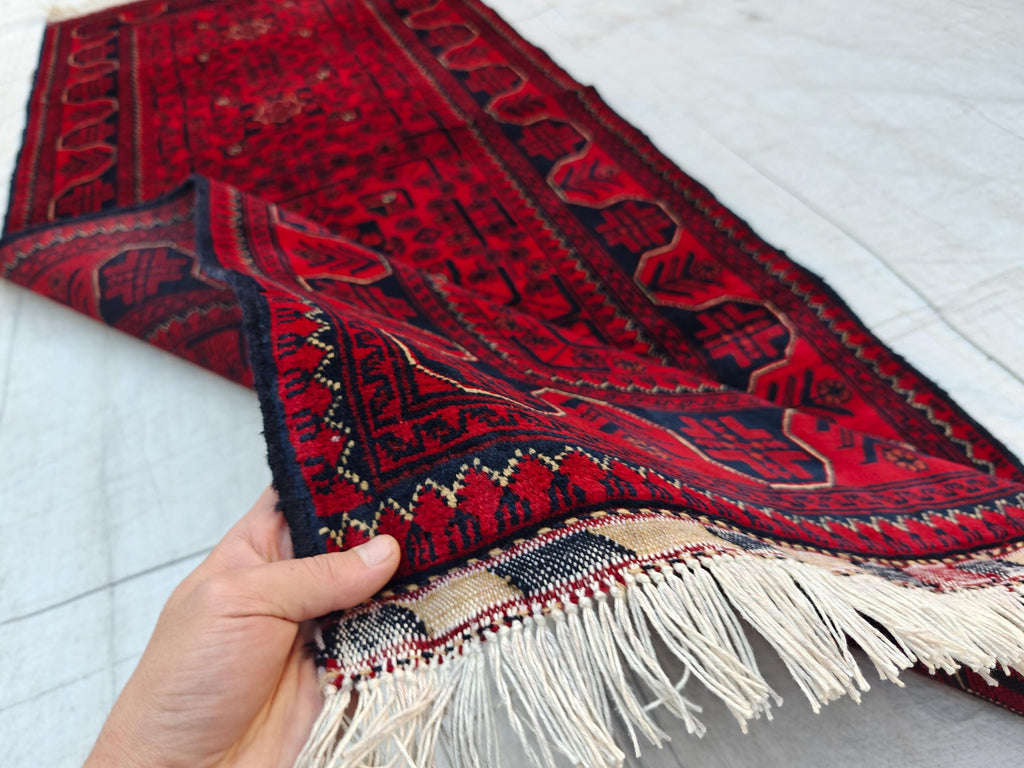 Handmade Bukhara Runner Rug 6.9x2.8 ft - Traditional Afghan Wool Carpet - Vintage Red & Black Hallway Runner, Entryway Rug, Doormat