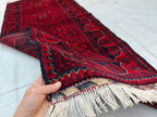 Handmade Bukhara Runner Rug 6.9x2.8 ft - Traditional Afghan Wool Carpet - Vintage Red & Black Hallway Runner, Entryway Rug, Doormat