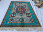 6x8 Grey and Turquoise Authentic Mamluk Rug Handwoven Egyptian Oriental Carpet with Traditional Patterns, Rugs For Living Room, Bedroom Rug