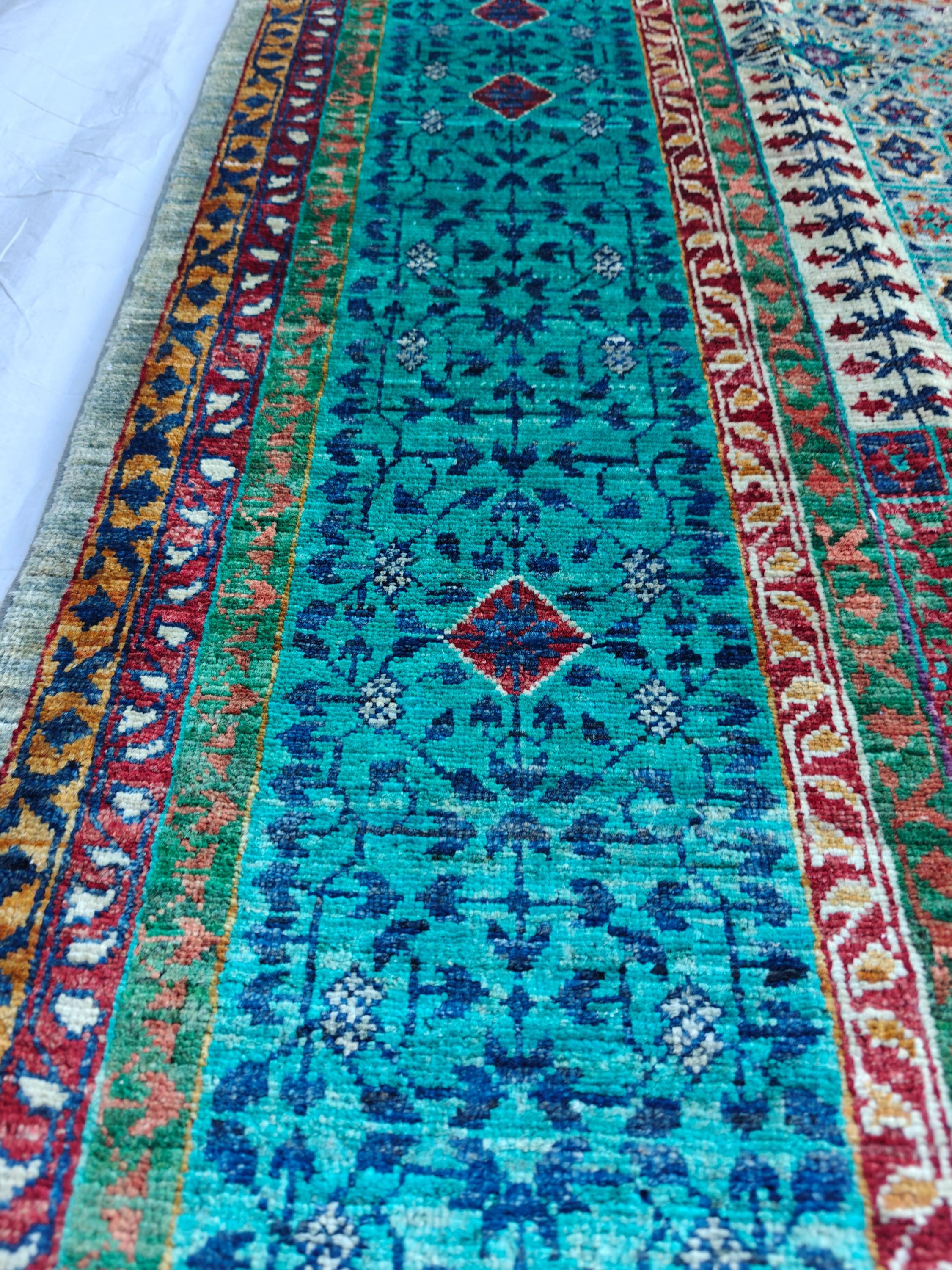 6x8 Grey and Turquoise Authentic Mamluk Rug Handwoven Egyptian Oriental Carpet with Traditional Patterns, Rugs For Living Room, Bedroom Rug