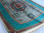 6x8 Grey and Turquoise Authentic Mamluk Rug Handwoven Egyptian Oriental Carpet with Traditional Patterns, Rugs For Living Room, Bedroom Rug