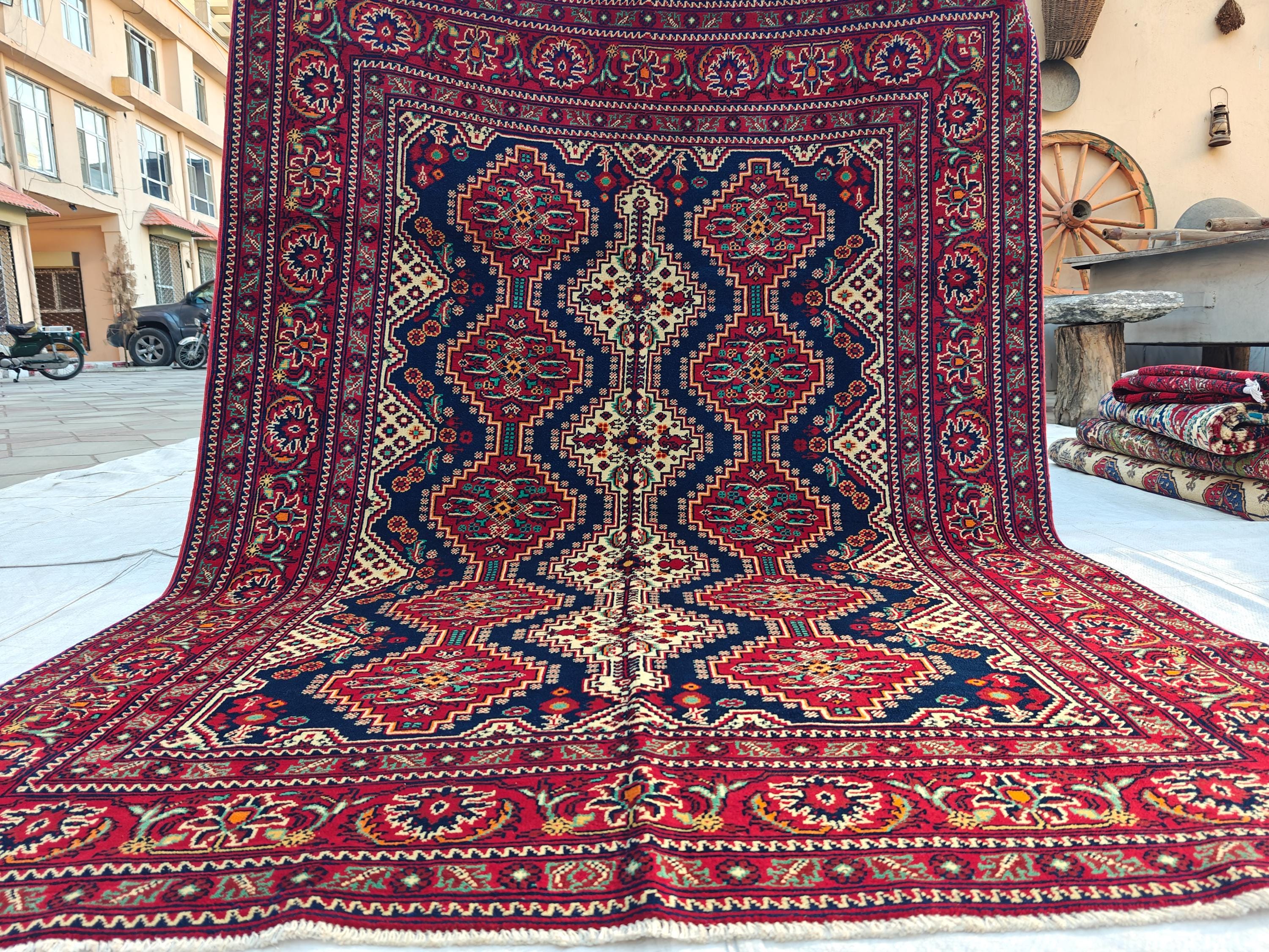 Handmade Afghan Yousafi Rug 6.8x5 ft - Tribal Wool Carpet, Vintage Boho Area Rug, Ethnic Home Décor, Living room Rug, Bedroom Rug