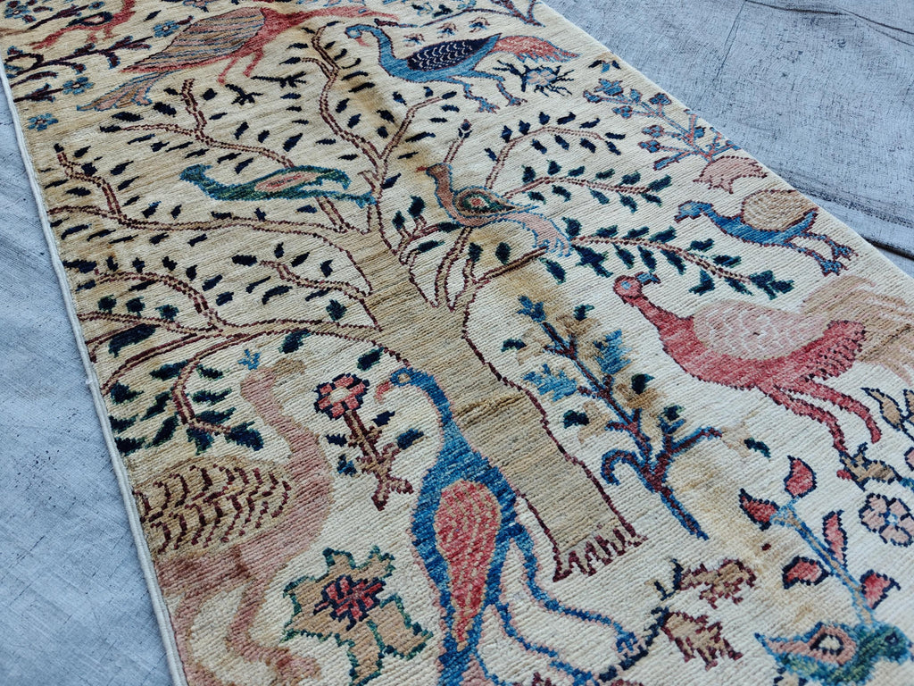 14x2 Runner Peacocks Pattern Rug Elegant and Vibrant Home Décor, Hallway Runner, Entryway Runner, Long Narrow Rug, Beige Runner, 13.8x2.3