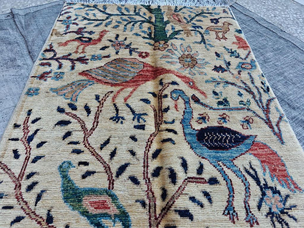 14x2 Runner Peacocks Pattern Rug Elegant and Vibrant Home Décor, Hallway Runner, Entryway Runner, Long Narrow Rug, Beige Runner, 13.8x2.3