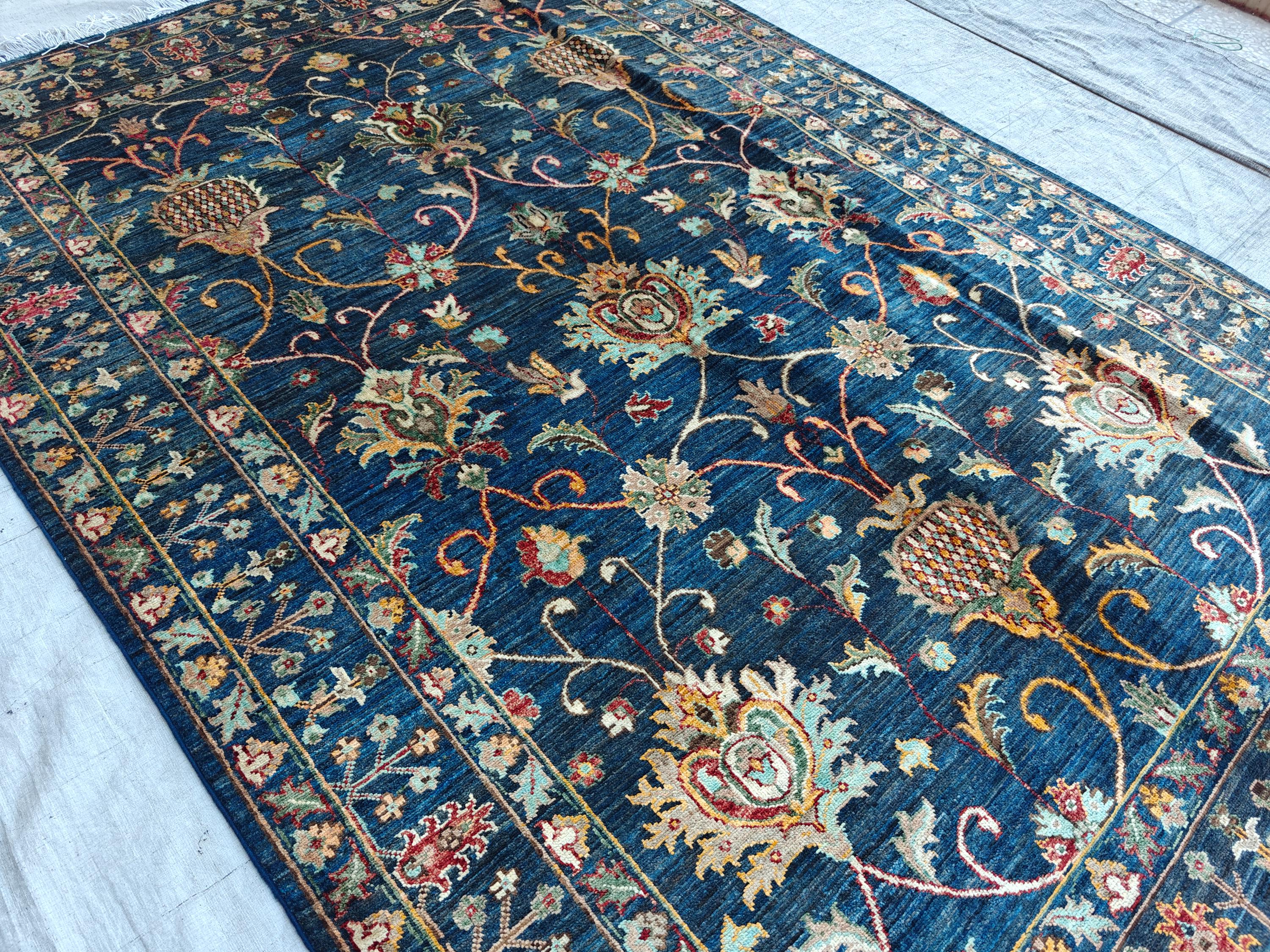 8x5 Dark Blue Chobi Rug Elegant Traditional Design for Home Décor, Rug For Living Room, Bedroom Rug, Kitchen Rug 7.9x5.5ft, Medium Rug