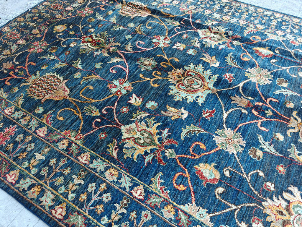 8x5 Dark Blue Chobi Rug Elegant Traditional Design for Home Décor, Rug For Living Room, Bedroom Rug, Kitchen Rug 7.9x5.5ft, Medium Rug
