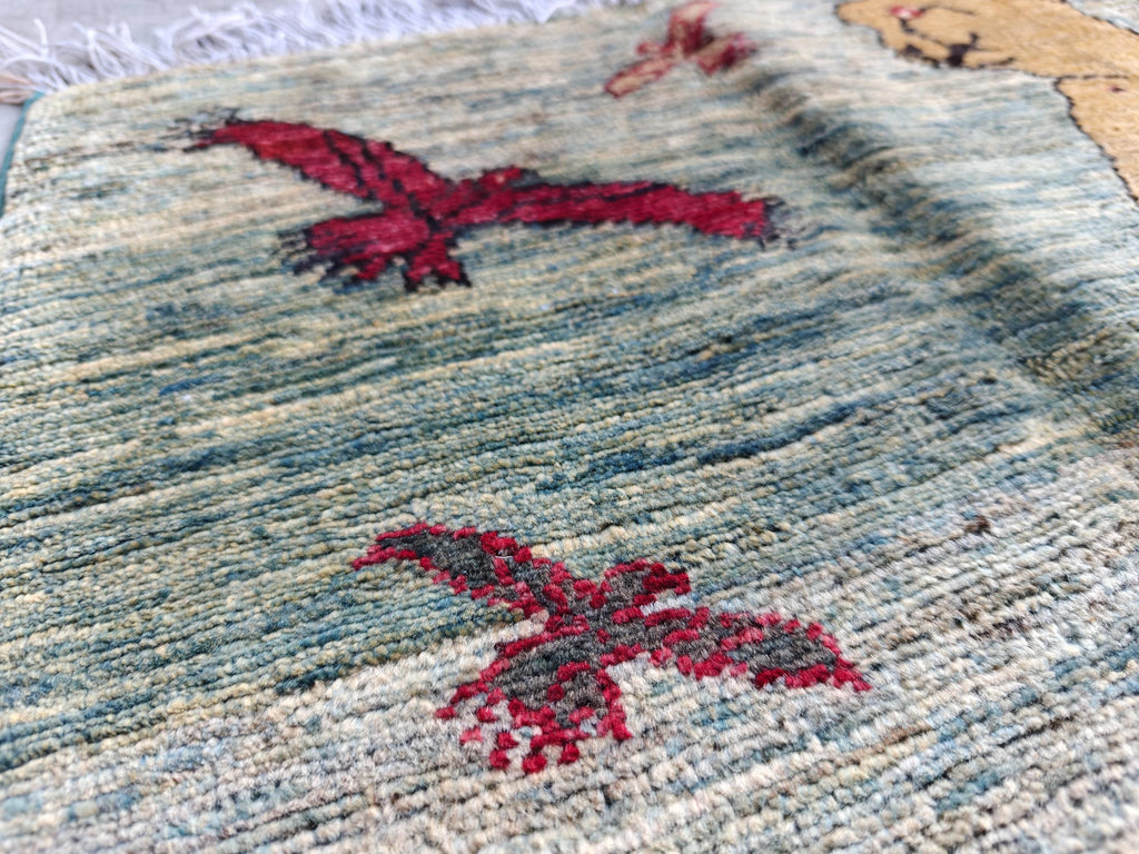 3x2 Pictorial Cheetah and Dears, Handmade Afghan Rug, Wall Hanging Rug, Entryway Rug, Decorative Small Accent Rug 3x1.9 Ft, Small Rug