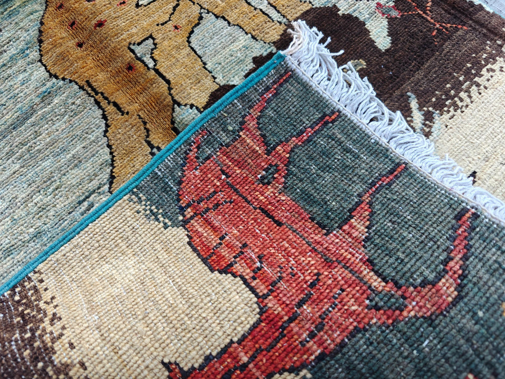 3x2 Pictorial Cheetah and Dears, Handmade Afghan Rug, Wall Hanging Rug, Entryway Rug, Decorative Small Accent Rug 3x1.9 Ft, Small Rug