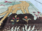 3x2 Pictorial Cheetah and Dears, Handmade Afghan Rug, Wall Hanging Rug, Entryway Rug, Decorative Small Accent Rug 3x1.9 Ft, Small Rug