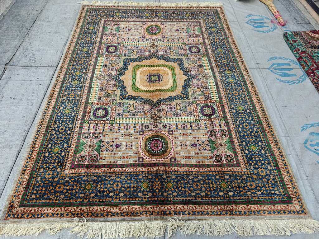 6x8 Handmade Mamluk Rug Afghan Wool Carpet, Unique Geometric Design, Traditional Vintage Area Rug, Rug For Living Room 8.3x5.8ft, Medium Rug