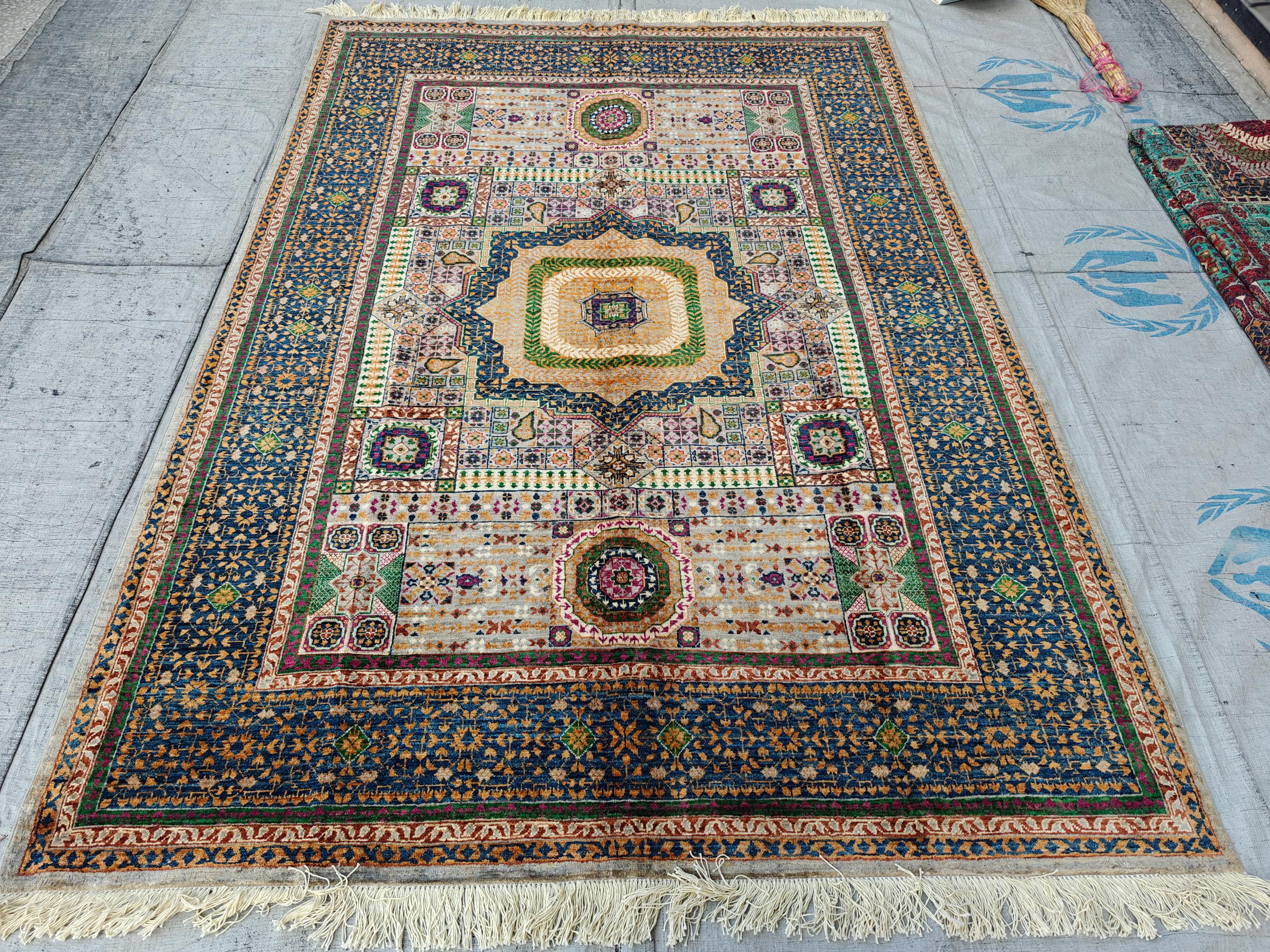 6x8 Handmade Mamluk Rug Afghan Wool Carpet, Unique Geometric Design, Traditional Vintage Area Rug, Rug For Living Room 8.3x5.8ft, Medium Rug