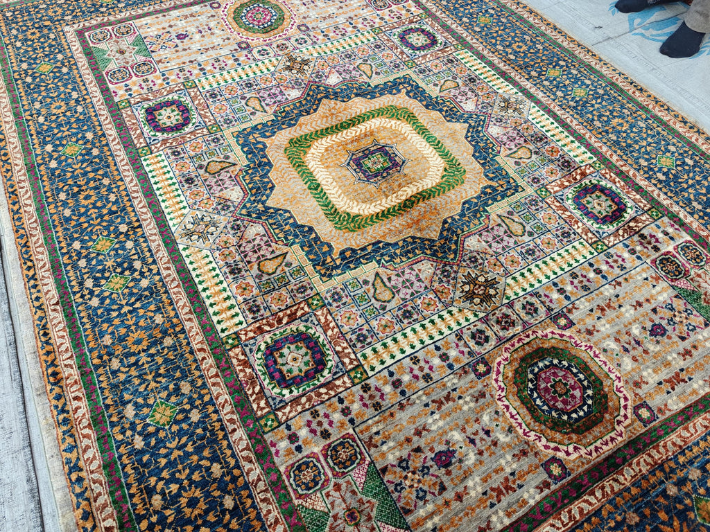 6x8 Handmade Mamluk Rug Afghan Wool Carpet, Unique Geometric Design, Traditional Vintage Area Rug, Rug For Living Room 8.3x5.8ft, Medium Rug