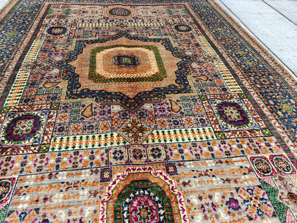 6x8 Handmade Mamluk Rug Afghan Wool Carpet, Unique Geometric Design, Traditional Vintage Area Rug, Rug For Living Room 8.3x5.8ft, Medium Rug