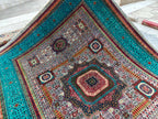 7x10 Grey Turquoise Rug Authentic Afghan Wool Carpet, Unique Geometric Design, Traditional Area Rug, Rug For Living Room 9.7x6.8, Medium Rug
