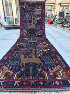 Vintage Baluchi Runner Rug 9.4x2.9 ft - Handmade Afghan Wool Carpet, Bohemian Hallway Decor, Tribal Area Rug, Rustic Floor Runner