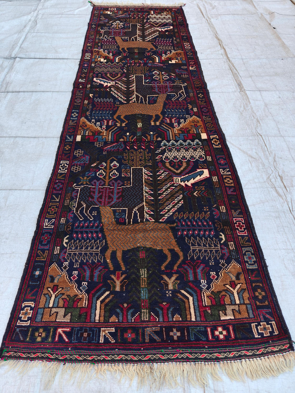 Vintage Baluchi Runner Rug 9.4x2.9 ft - Handmade Afghan Wool Carpet, Bohemian Hallway Decor, Tribal Area Rug, Rustic Floor Runner