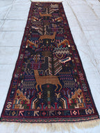 Vintage Baluchi Runner Rug 9.4x2.9 ft - Handmade Afghan Wool Carpet, Bohemian Hallway Decor, Tribal Area Rug, Rustic Floor Runner