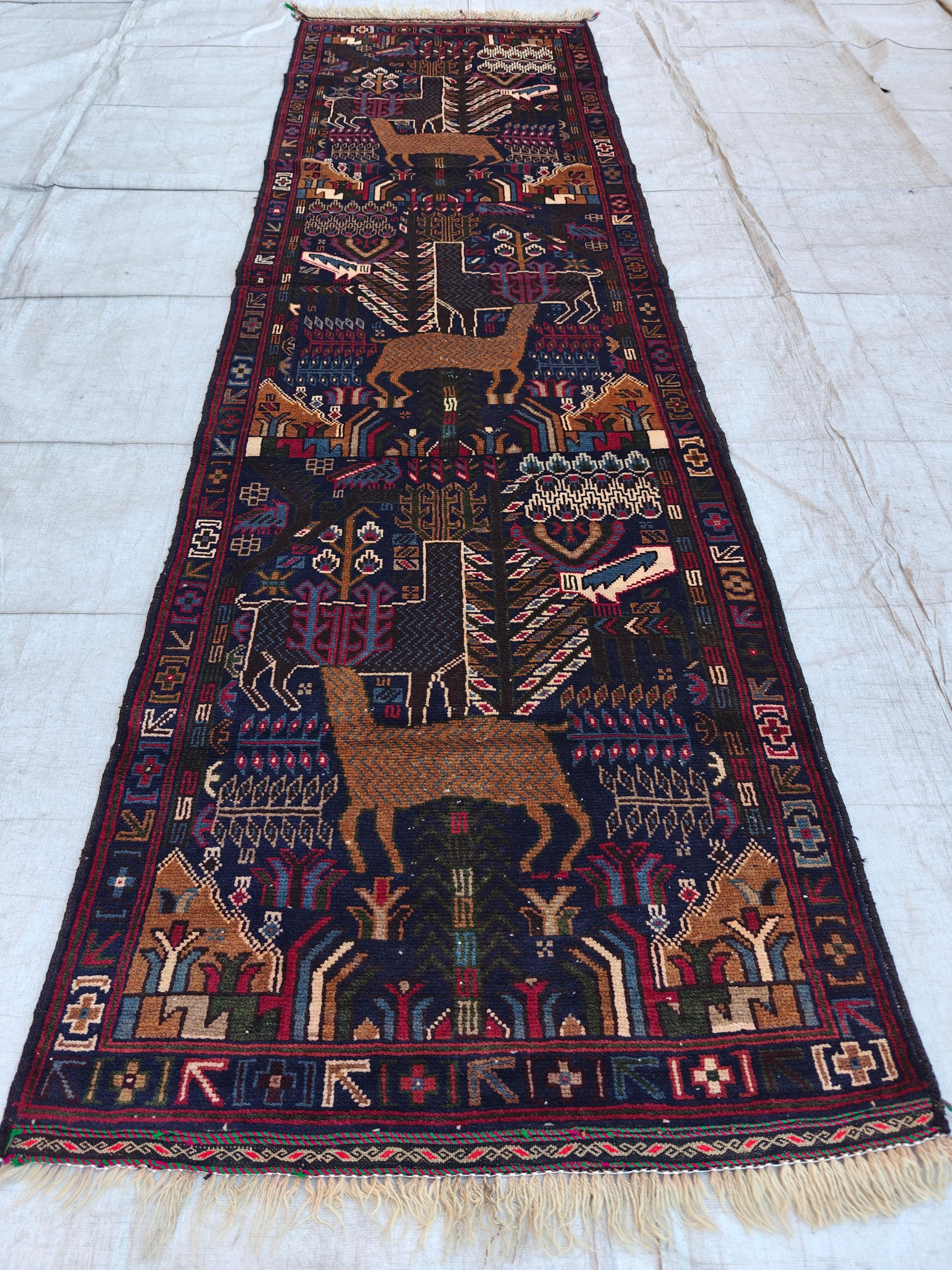 Vintage Baluchi Runner Rug 9.4x2.9 ft - Handmade Afghan Wool Carpet, Bohemian Hallway Decor, Tribal Area Rug, Rustic Floor Runner