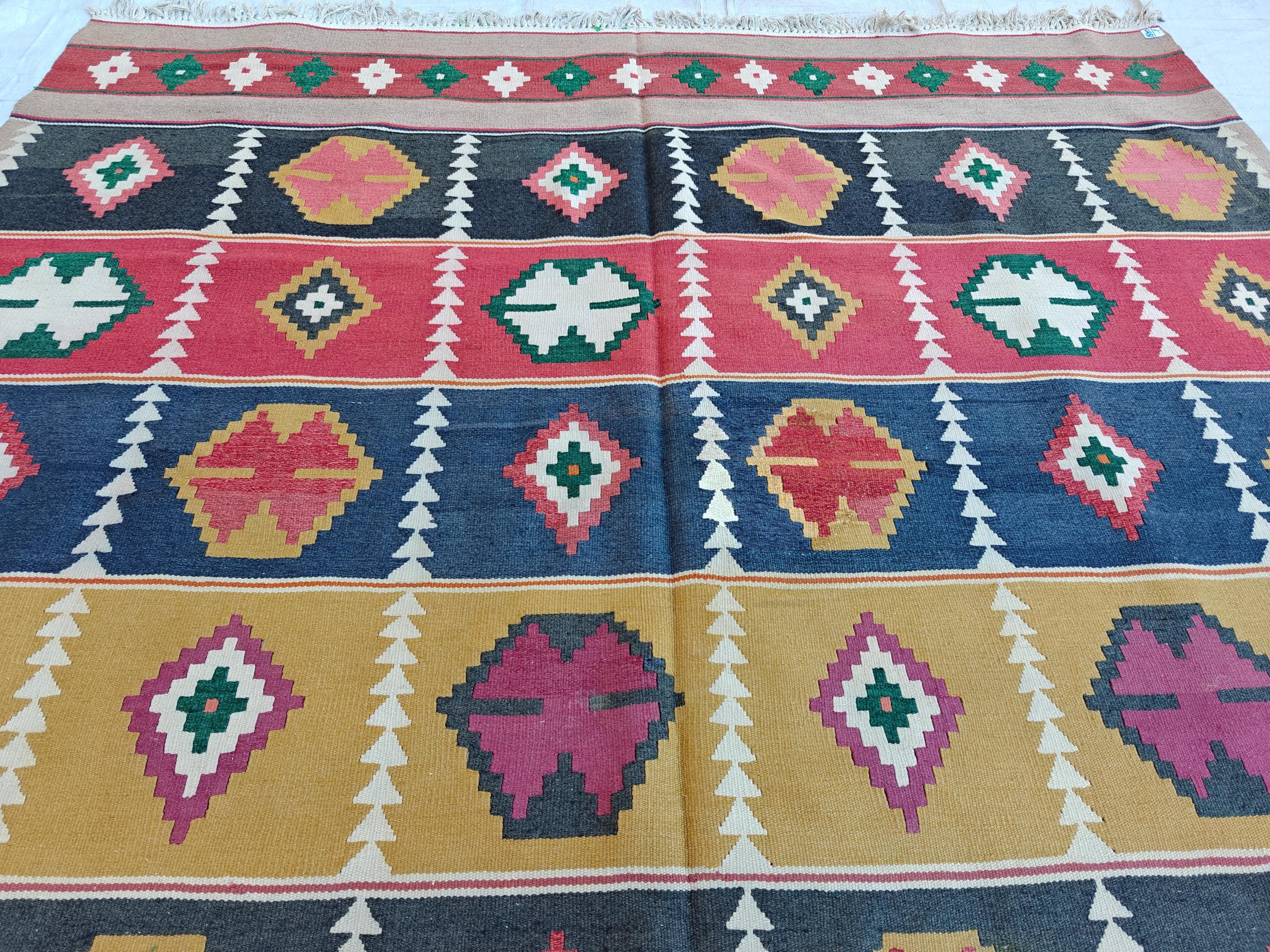 Vintage Kilim Rug 13.3x8 ft - Handmade Afghan Wool Flatweave, Boho Area Rug, Large Tribal Carpet, Rustic Home Decor, Unique Floor Covering