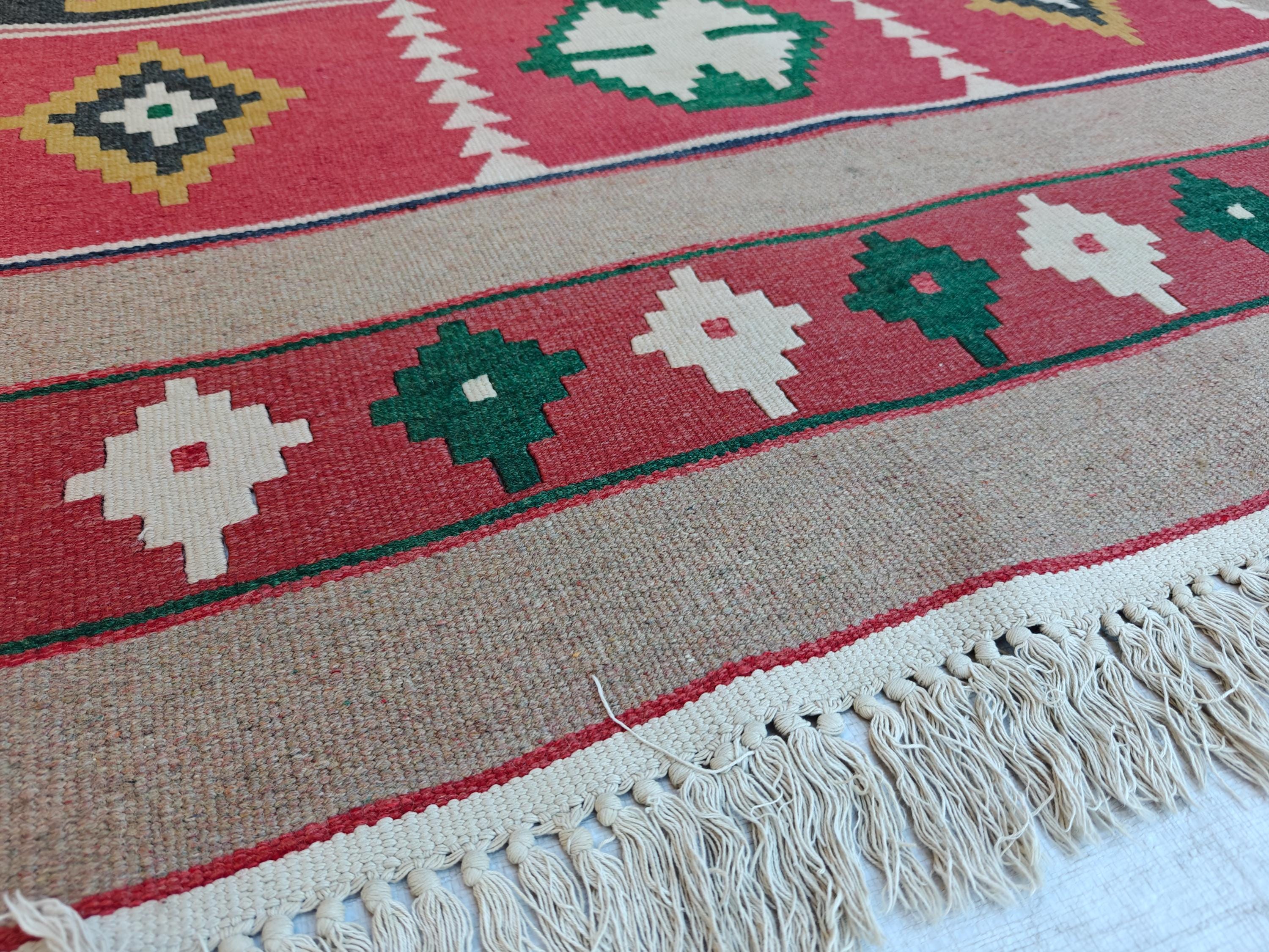 Vintage Kilim Rug 13.3x8 ft - Handmade Afghan Wool Flatweave, Boho Area Rug, Large Tribal Carpet, Rustic Home Decor, Unique Floor Covering