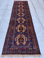 Vintage Baluchi Runner Rug 10.4x2.4 ft - Handwoven Afghan Wool Carpet - Tribal Narrow Hallway Rug - Bohemian Home Decor, Farm House Rug