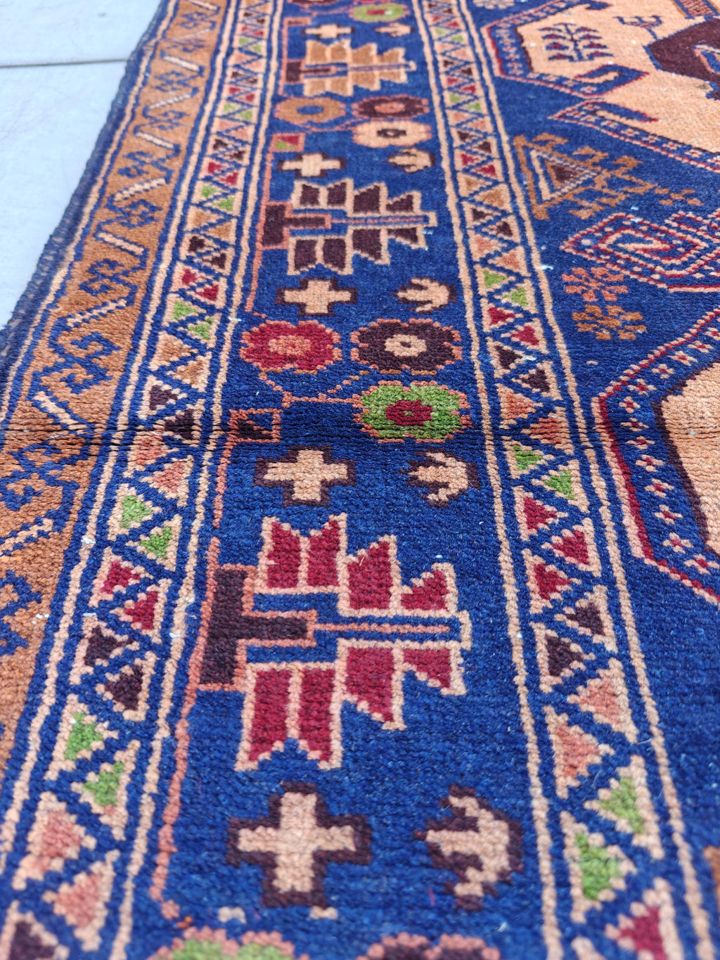 Vintage Baluchi Runner Rug 10.4x2.4 ft - Handwoven Afghan Wool Carpet - Tribal Narrow Hallway Rug - Bohemian Home Decor, Farm House Rug