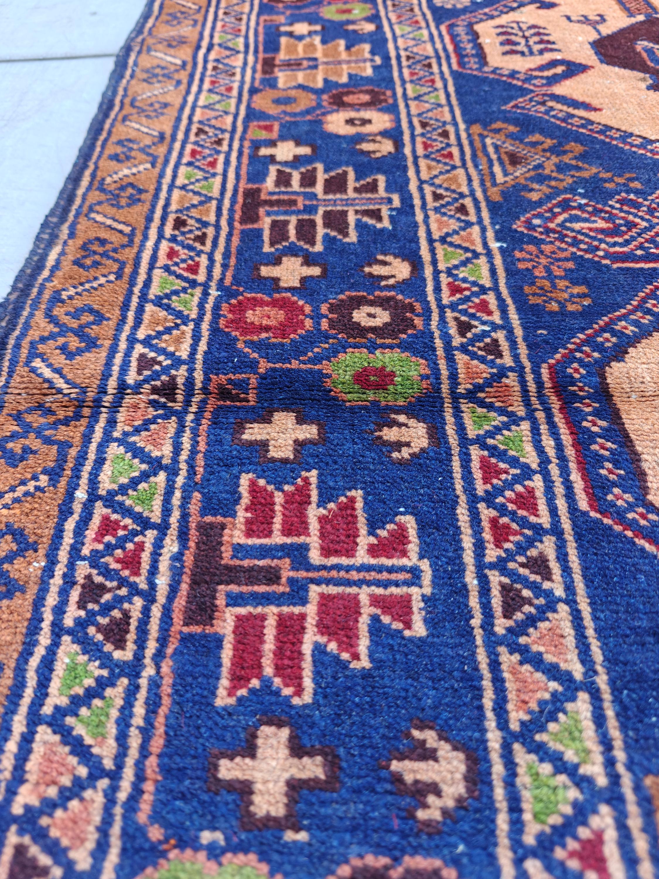 Vintage Baluchi Runner Rug 10.4x2.4 ft - Handwoven Afghan Wool Carpet - Tribal Narrow Hallway Rug - Bohemian Home Decor, Farm House Rug