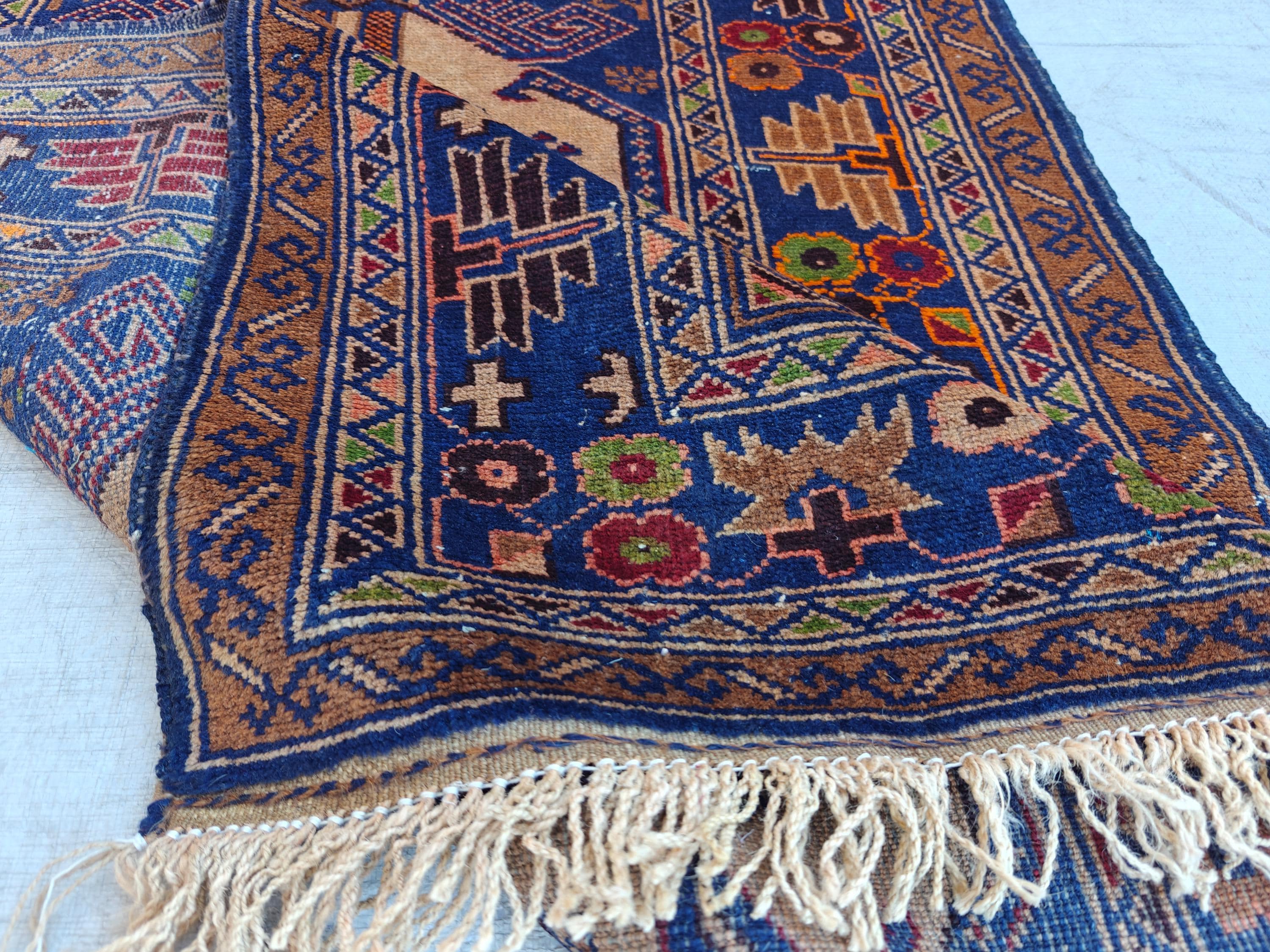 Vintage Baluchi Runner Rug 10.4x2.4 ft - Handwoven Afghan Wool Carpet - Tribal Narrow Hallway Rug - Bohemian Home Decor, Farm House Rug