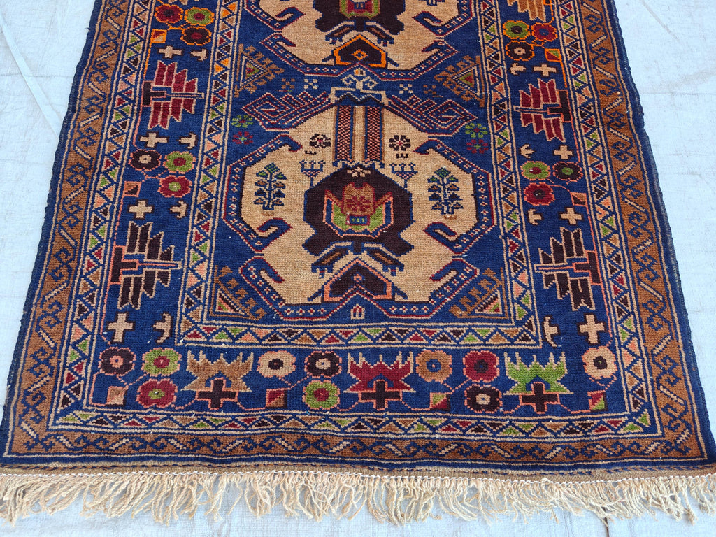 Vintage Baluchi Runner Rug 10.4x2.4 ft - Handwoven Afghan Wool Carpet - Tribal Narrow Hallway Rug - Bohemian Home Decor, Farm House Rug
